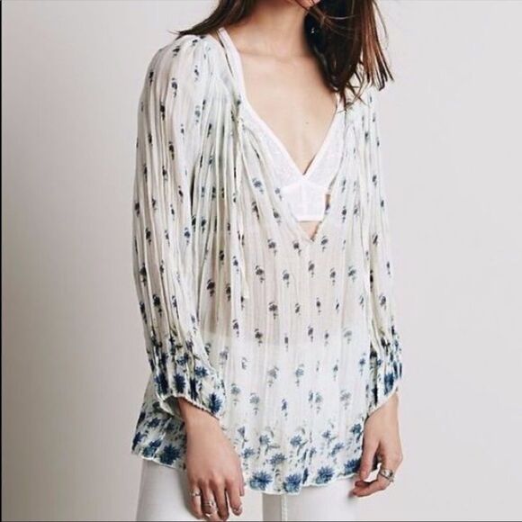Free People Tops - Free People One sheer floral boho Blouse tunic m/l